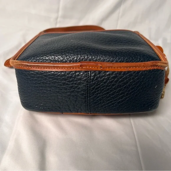 Vintage 90s Dooney & Bourke Pebble Blue and Brown Leather Crossbody Satchel Bag - Picture 6 of 9